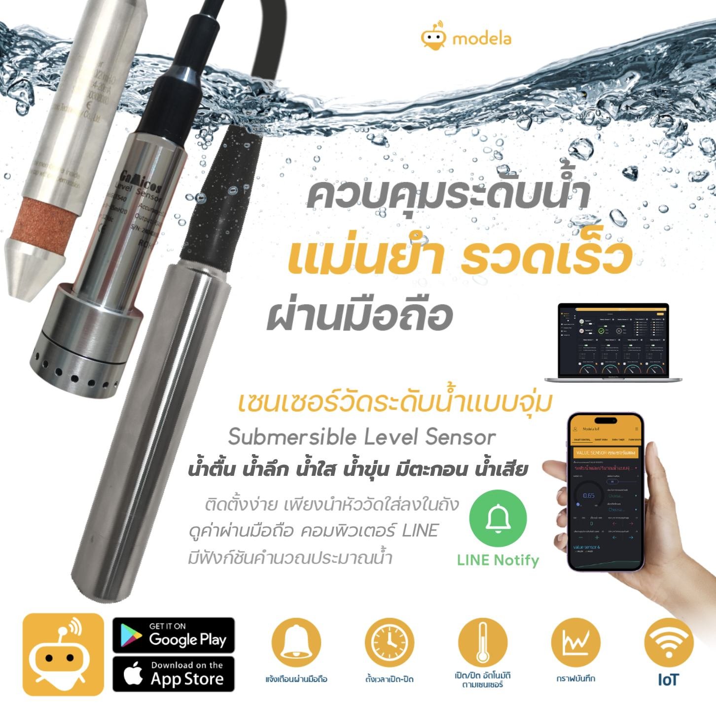 เซนเซอร์วัดระดับน้ำแบบจุ่ม IoT Water Level  Transducer สายยาว 3 เมตร