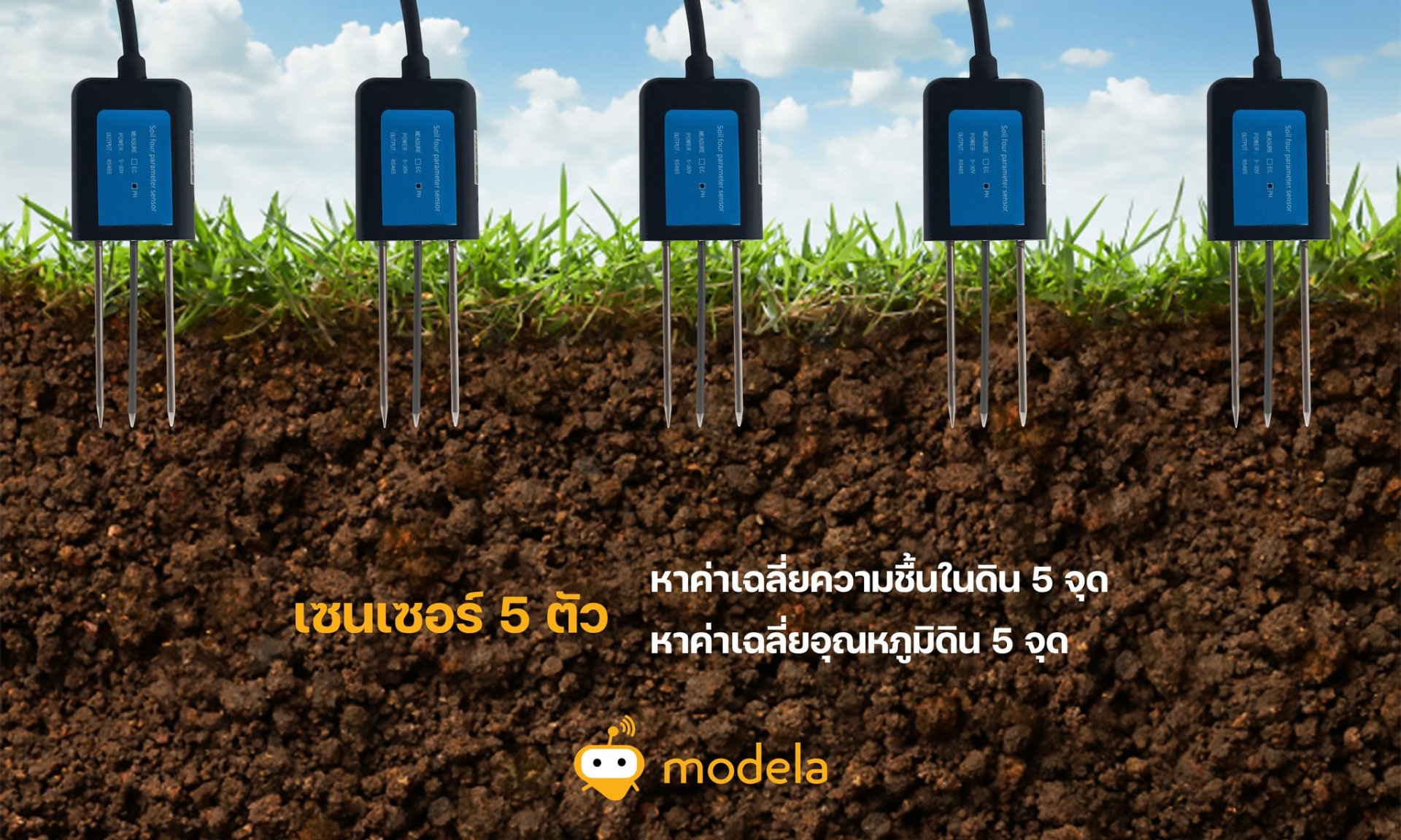 วัดความชื้นในดินแบบแม่นยำ ด้วยเซนเซอร์ 2 in 1 RS485(modelaone)