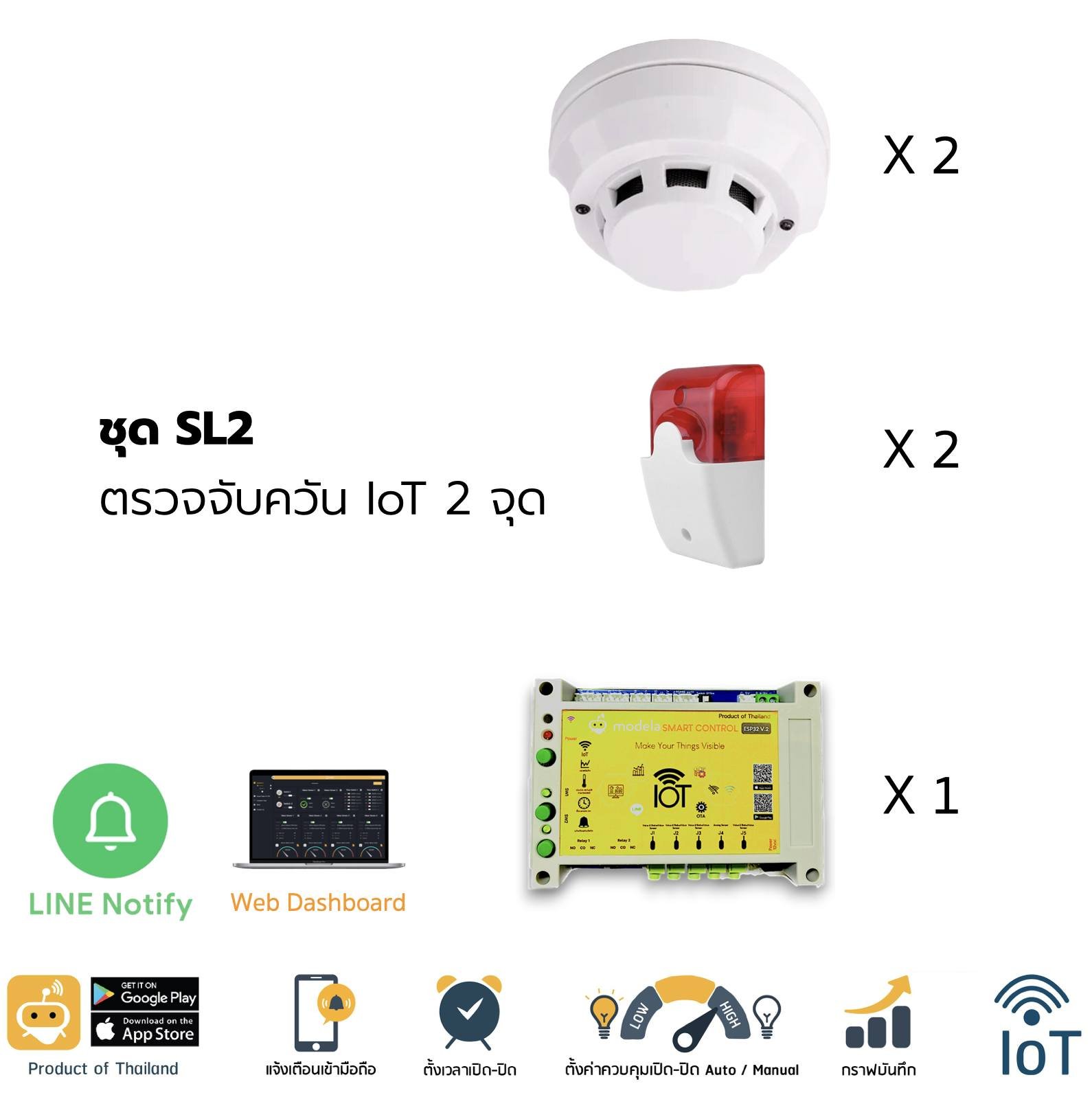 SL2 ตรวจจับควัน 2 จุด มีไซเรน