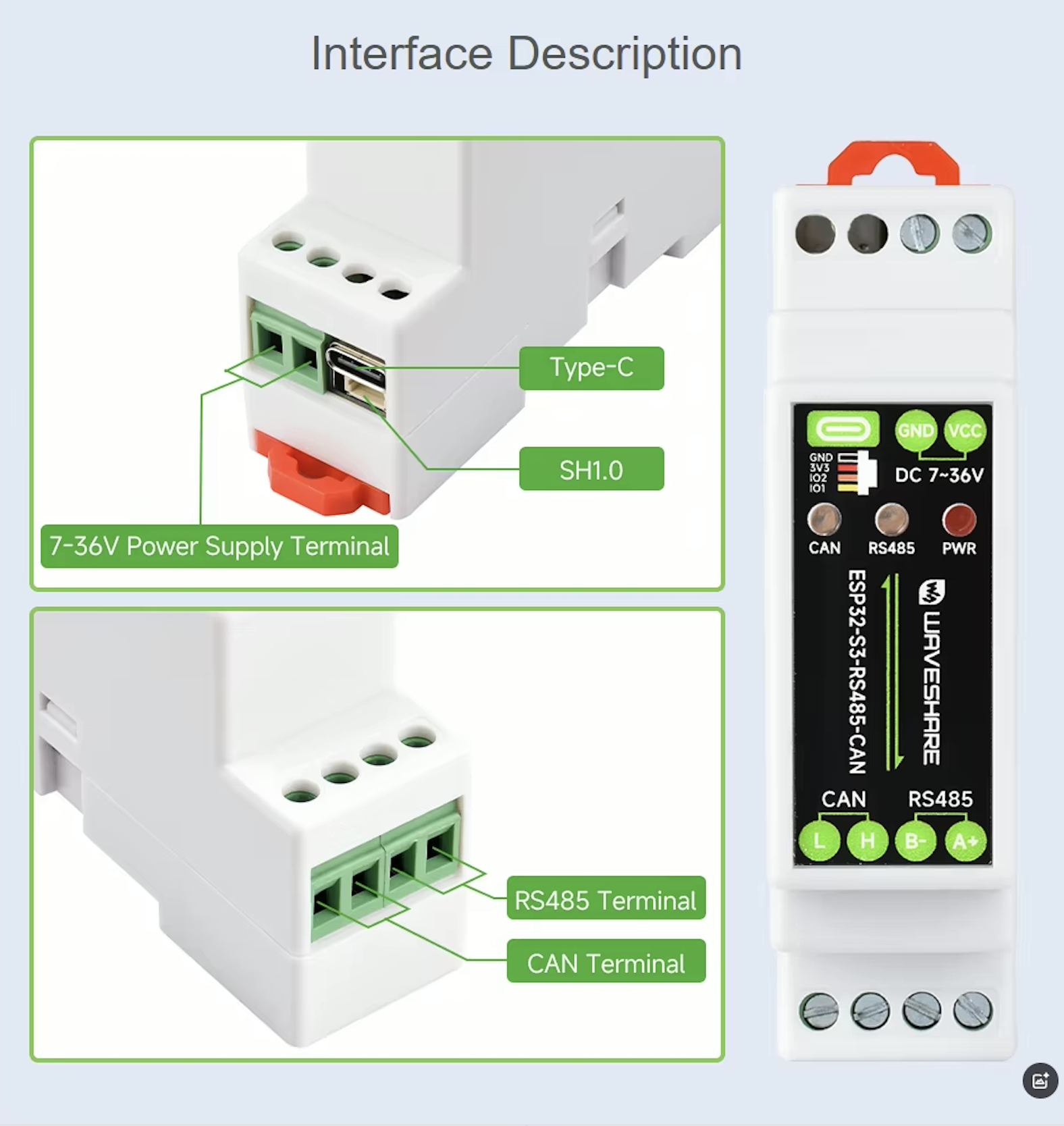 Waveshare Industrial ESP32-S3 Control Board RS485/CAN  Communication Interfaces Output 1 Channel 