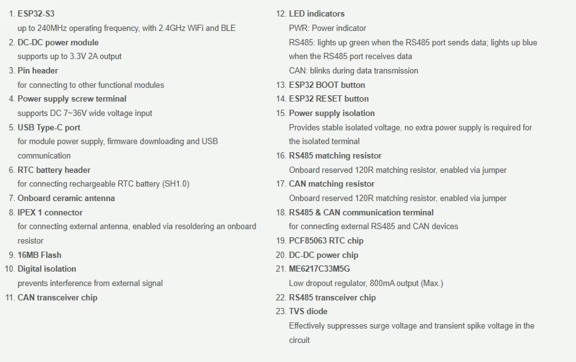 Waveshare Industrial ESP32-S3 Control Board RS485/CAN  Communication Interfaces Output 1 Channel 